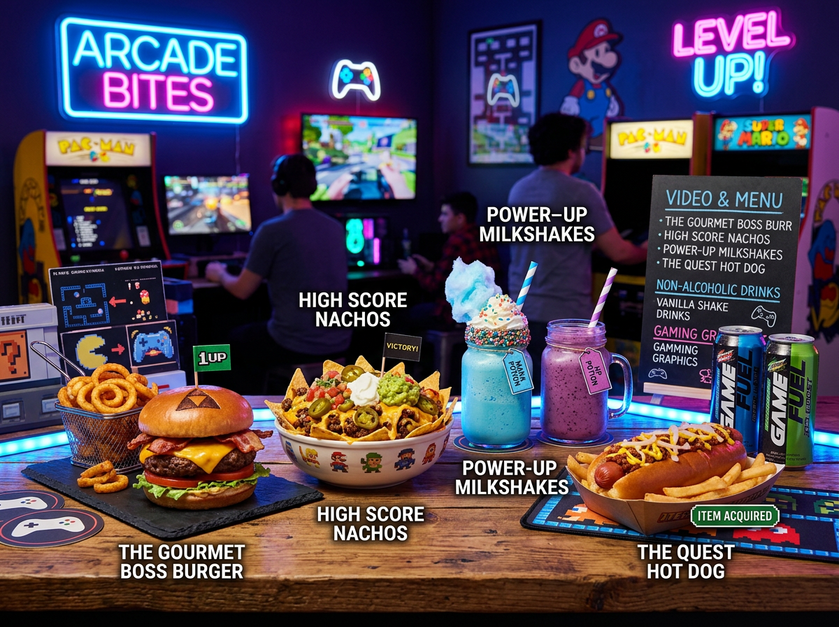 Menú de comida en OyunZone: burgers, nachos y milkshakes